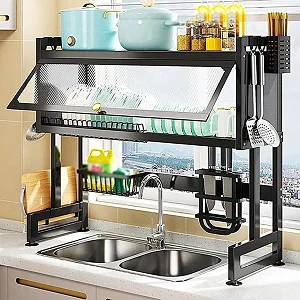 Over The Sink Dish Drying Rack Dish Drainer for Kitchen Storage & Organization – Black