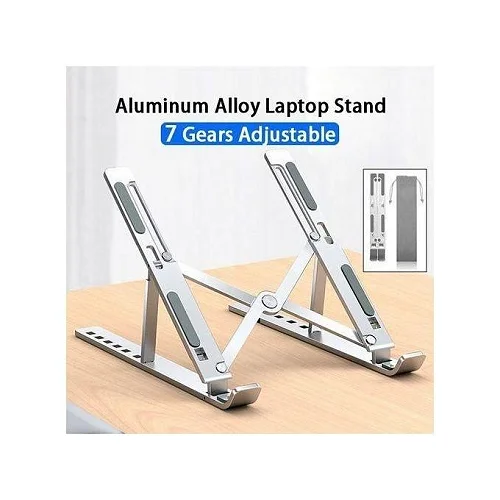 Adjustable Aluminum Laptop Stand – Silver – 5Kg Load Capacity