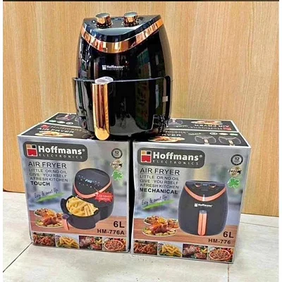 Hoffmans HM-776 6-Litre 2400W Electric Air Fryer – Non-Stick Basket Black &amp; Gold