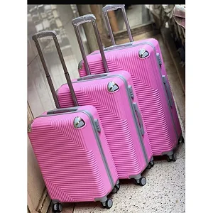 Set of 3 Rubber Suitcases – Pink (Small, Medium, Large Size)
