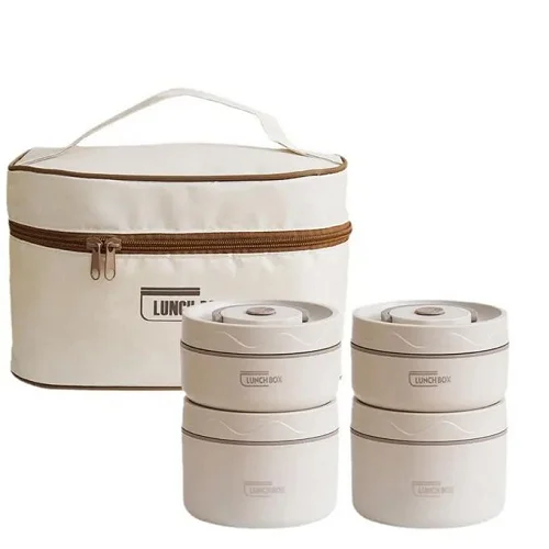 5 in 1 Food Flask with Insulated Carrier – White