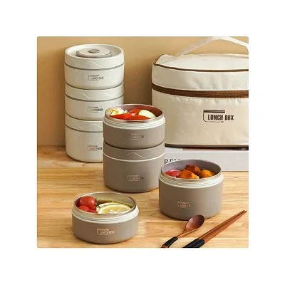 5 in 1 Food Flask with Insulated Carrier – White | Stainless Steel Vacuum Food Container