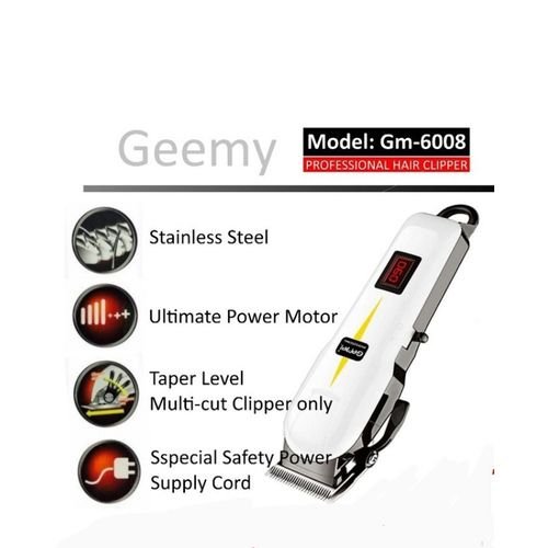 Geemy Professional Hair Clipper Rechargeable Hair Trimmer - white