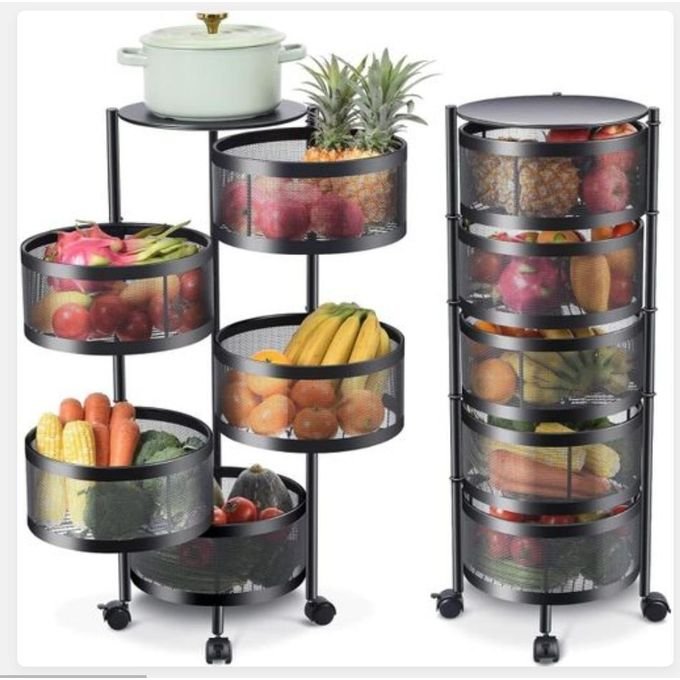 5 Tier Fruit Vegetable Basket for Kitchen, Rotating Storage Rack - Black