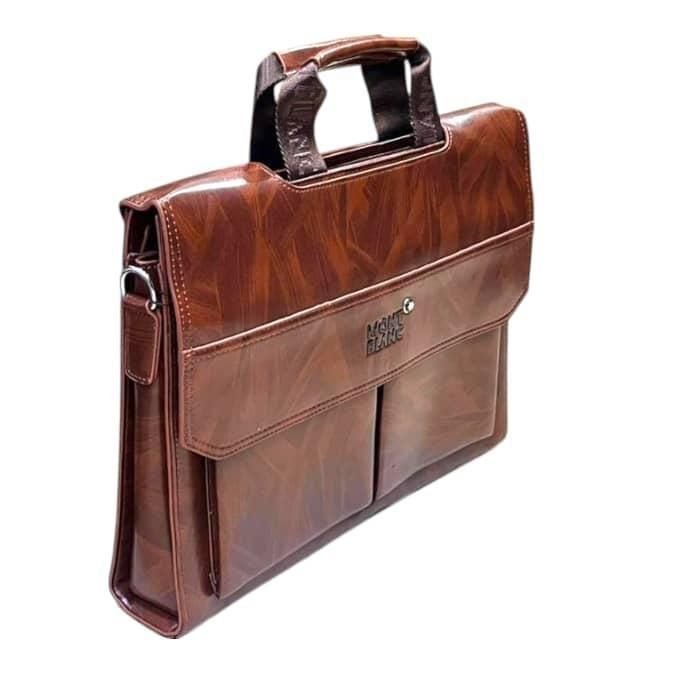 Leather Briefcase for Men 14-Inch Laptop Bag with Lock & Luggage Strap - Brown