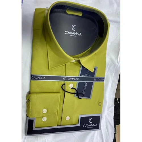 CAVANNA Long-Sleeve Men’s Office Shirt - Lemon Green