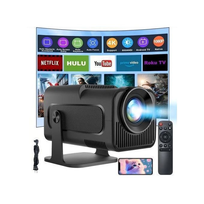 Portable Smart Projector 1080p, 4K Support WI-FI, Bluetooth - Black
