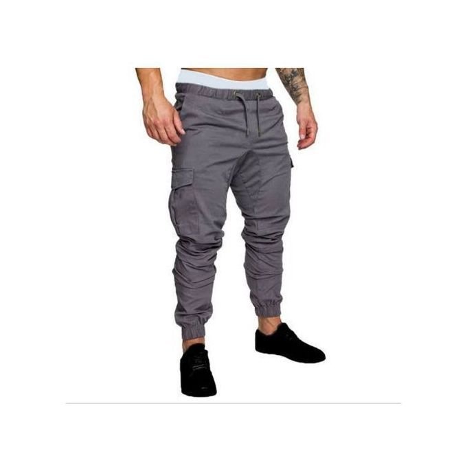 Men's Khaki Track Pants Cargo Trouser - Grey