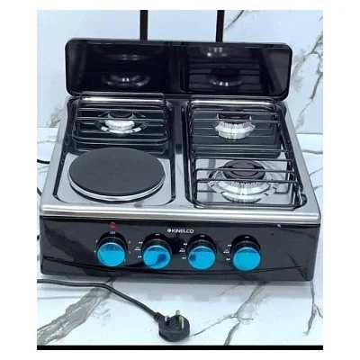 Pixel 3 Gas Burner + 1 Electric Hot Plate Table Top Cooker with Auto Ignition – Stainless Steel