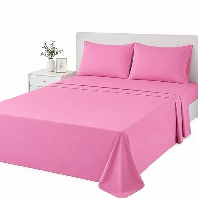 4Pcs 5×6 Egyptian Cotton Bedsheets Set – 2 Bedsheets &amp; 2 Pillowcases – Pink