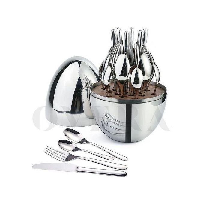 Eggshell 25-Piece Executive Cutlery Set – Stainless Steel Dining Set with Egg-Shaped Case (6 Knives, Forks, Spoons & Teaspoons)