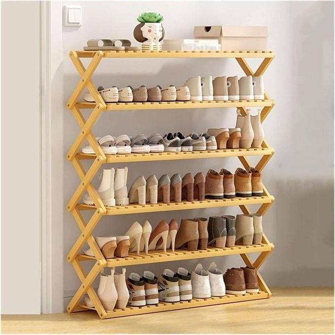 Bamboo Foldable Shoe Rack Storage Rack - Brown