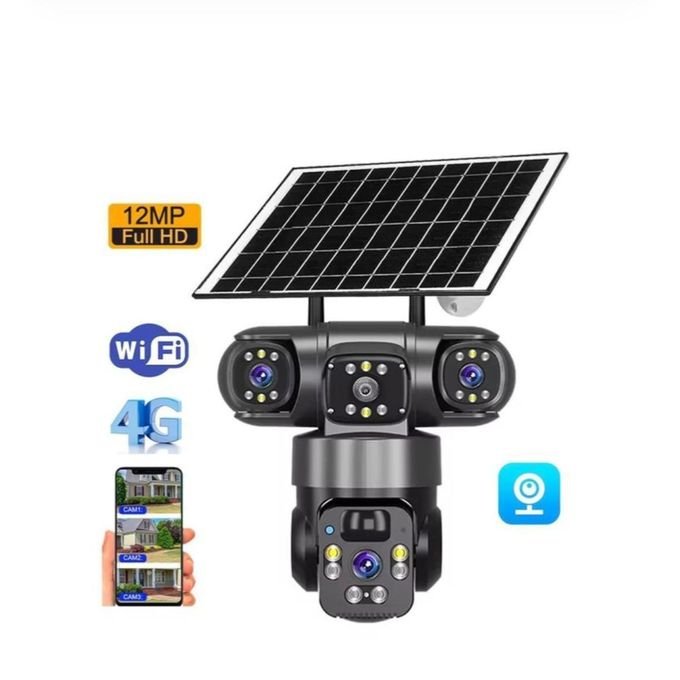 Solar Camera 4G Sim Card Outdoor 3 Lens 3 Screen PIR Human Detect Network IP Cameras Night Vision CCTV Security Protection