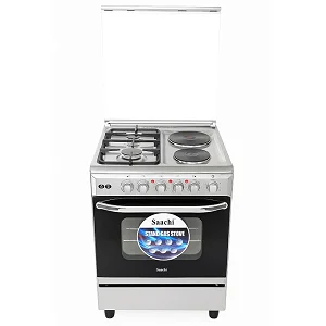 Saachi 2 Gas + 2 Electric Stainless Steel Cooker with Electric Oven 60×60cm – Silver