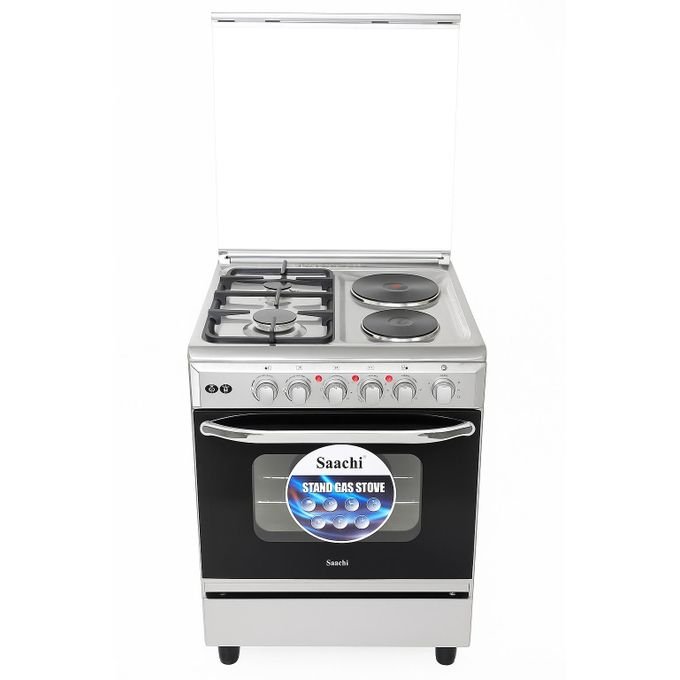 60x60cm Saachi 2 Gas + 2 Electric Stainless Steel Cooker with Electric Oven – Silver