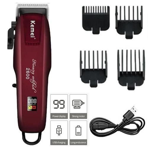 Kemei Rechargeable Saloon Hair Clipper Beard Shaver Hair Trimmer Shaving Machine - Maroon