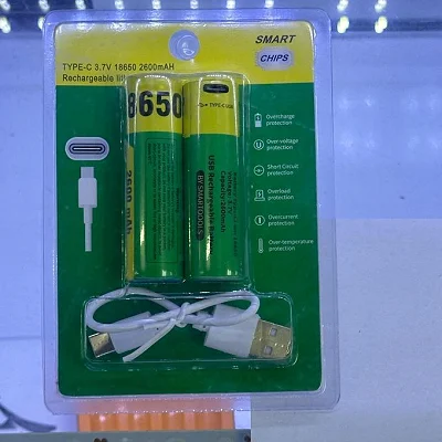 Rechargeable 18650 Battery 3.7V 2600mAh with Type-C Charging Port