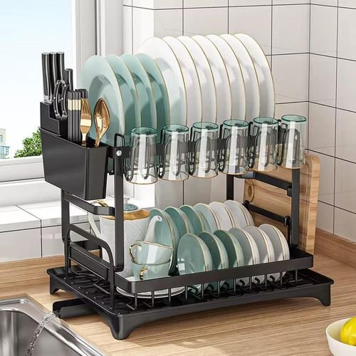 2 Tier Plate Rack &amp; Dish Drainer – Kitchen Counter Organizer