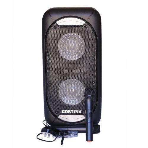 Cortina CRX-007 Dual 12" Rechargeable Plastic Speaker With 3 Microphones, Bluetooth,  USB,  Aux Port - Black