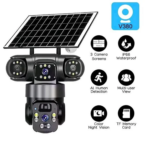 WiFi V380, 3 lens, 9MP (WiFi ONLY, NO SIM CARD)human detection 2 way audio night vision, motion sensor, battery backup cctv camera