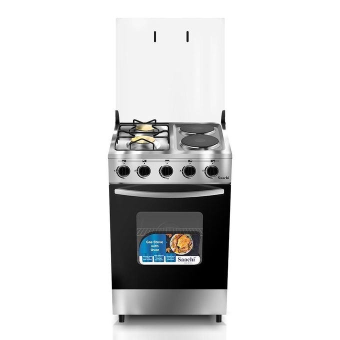 Saachi 2 Gas + 2 Electric Stainless Steel Stove/Cooker With Gas Oven