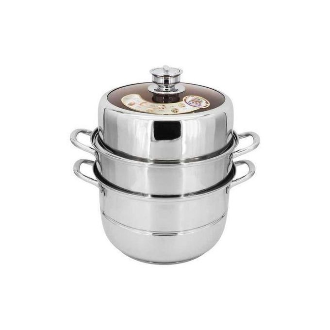 Stainless Steel Food Steamer With Manual Timer 28cm - Silver