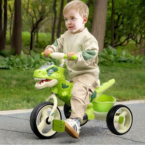 Kids Tricycle for Toddlers 2-5 Year, Dinosaur Kids Trike with arge Basket, Toddler Bike Baby Balance Bike with Light Music, Birthday Gift and Toy for Boys and Girls
