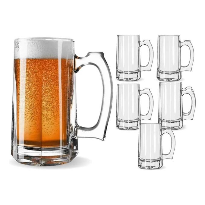 6 Pieces Set Of Large Beer Glasses For Use In Bars- Clear
