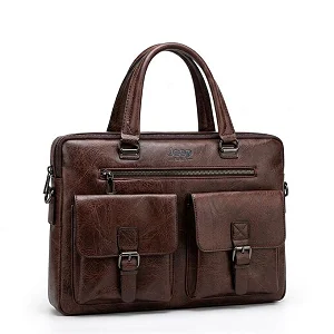 Jeep Buluo 15-Inch Waterproof Leather Laptop Bag – Coffee Brown