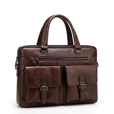 Jeep Buluo 15-Inch Waterproof Leather Laptop Bag – Coffee Brown