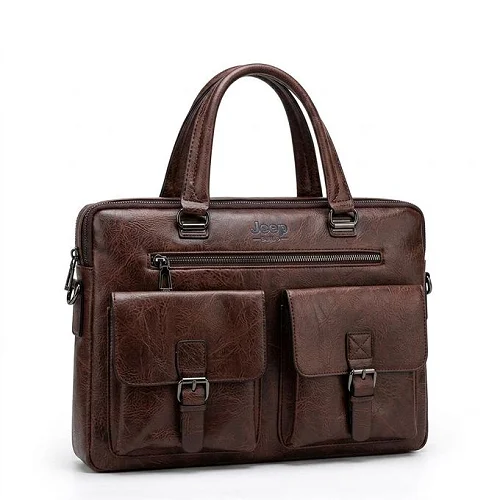Jeep Buluo 15-Inch Waterproof Leather Laptop Bag – Coffee Brown