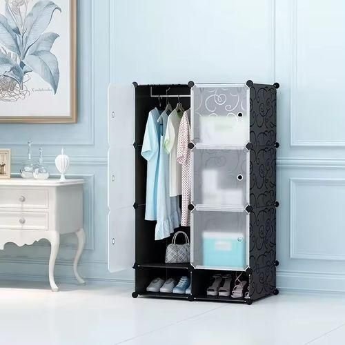 Two Column Plastic Wardrobe With Shoe Rack Raw - Black