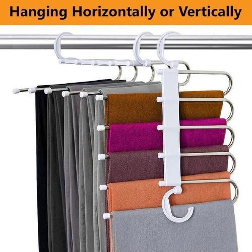 5-in-1 Foldable Stainless-Steel Hangers: Multi-Purpose Space-Saving Solution for Clothes Hanging in Wardrobe