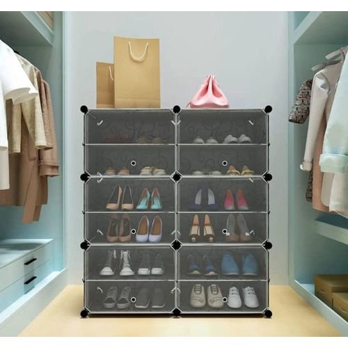 6 door Plastic shoe rack 24 pairs Black