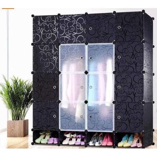 4 Column rame Portable Wardrobe Plastic Wardrobe - Black,White
