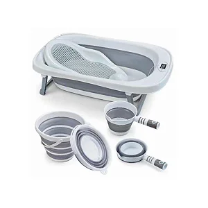 5PCS Foldable Baby Bath Tub Set, Portable Infant Bathtub for Newborns & Kids