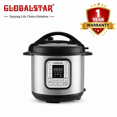 Globalstar GS-606 6L Electric Pressure Cooker - 12 Preset Cooking Programs - Silver (1 Year Warranty)