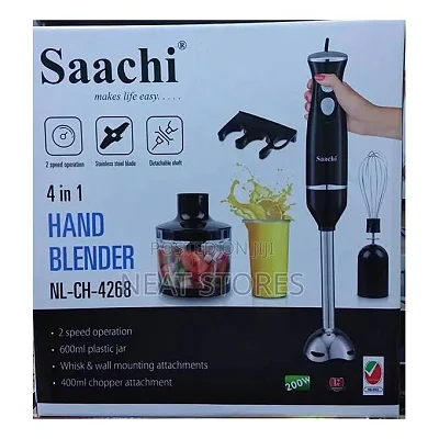 Saachi 4-in-1 Hand Blender NL-CH-4268 – 2-Speed Immersion Blender with Chopper, 600ml Jar &amp; Stainless Steel Blades
