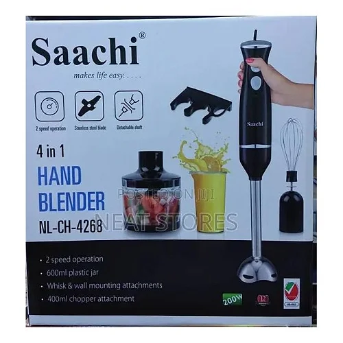 Saachi 4-in-1 Hand Blender NL-CH-4268 – 2-Speed Immersion Blender with Chopper, 600ml Jar &amp; Stainless Steel Blades