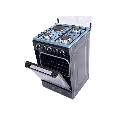 SPJ 50×50cm Freestanding Gas Cooker - 3 Gas Burners + 1 Electric Hotplate, Gas Oven  - Black (3 Years Warranty)
