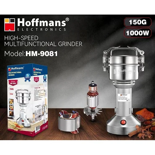 Hoffmans HM-9081 Electric High-Speed Multifunctional Grinder – Coffee, Spice &amp; Dry Food Grinder – Silver
