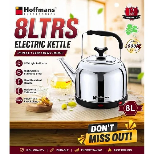 Hoffmans 8L Electric Kettle – Fast Boiling Large Capacity Water Boiler- Silver
