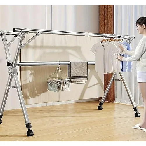 Foldable Metal Clothes Rack Adjustable 3 Pole – Portable Garment &amp; Clothes Hanger