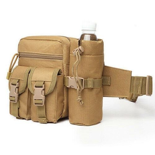 Men Waist Pack Nylon Hiking Water Bottle Phone Pouch - Brown