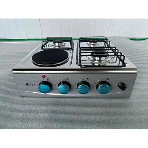 Pixel 3 Gas + 1 Electric 4-Burner Countertop Gas Cooker – Auto-Ignition, 55×50cm, Silver