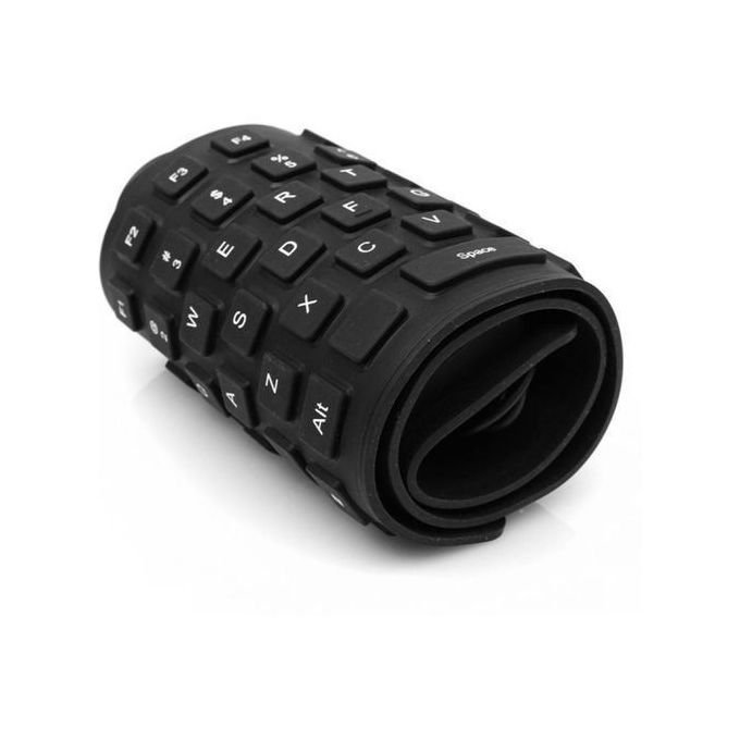 Flexible USB Silicone Gel Full-Sized Keyboard - Black