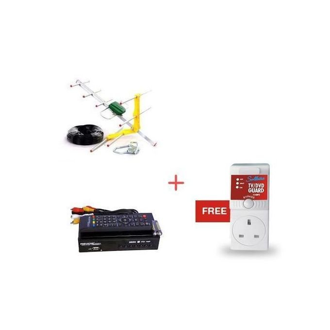 Phelistar Package Of FTA Decoder+ Antenna+Free TV Guard-Silver/Black
