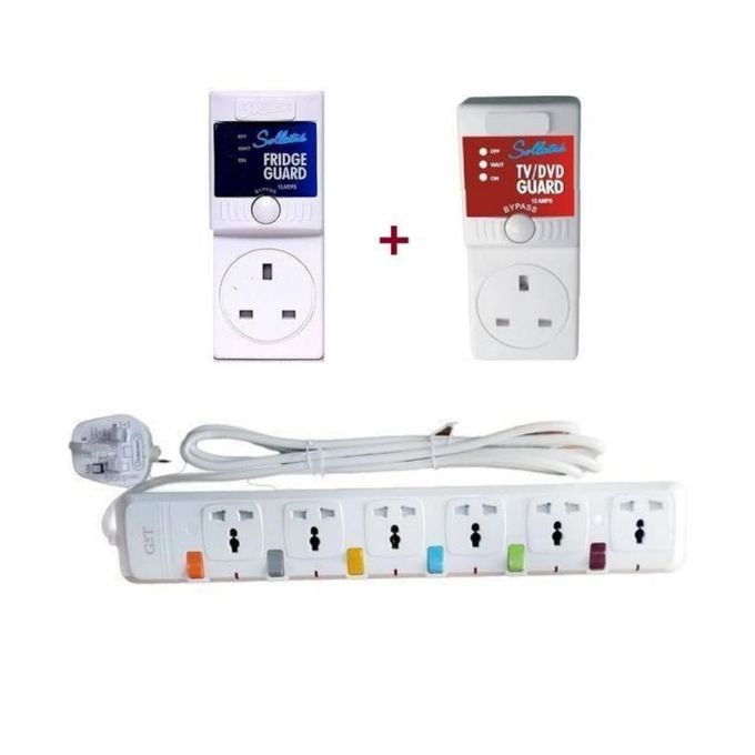 Sollatek Pack of TV Guard+ Fridge Guard +Extension Cable 6 ways-White