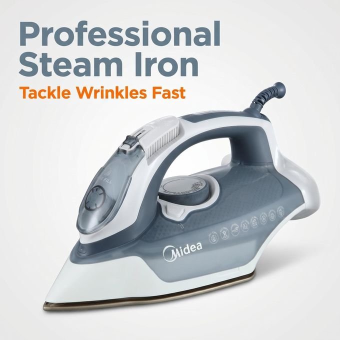 Midea High-Power Steam Iron with Ceramic Soleplate (Model: YPJ26A1W) 3100W - Grey