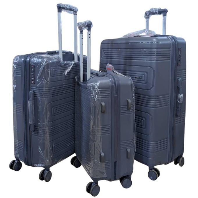 Set of 3pcs Waterproof Travel Rubber Suitcases- Grey